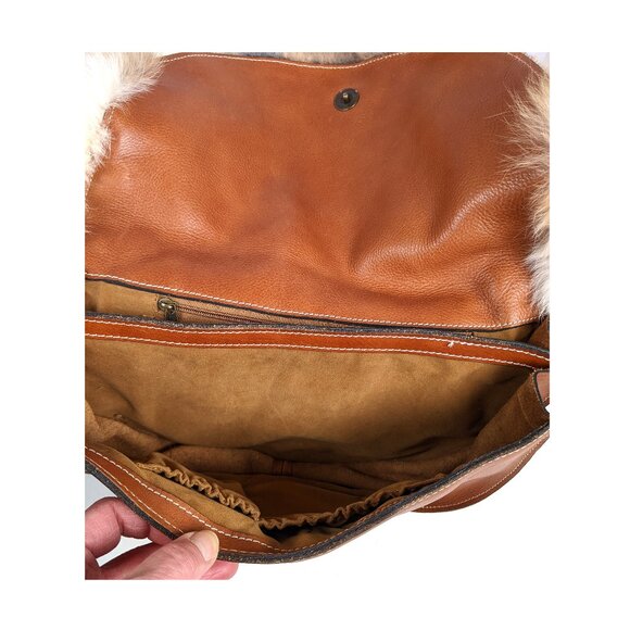 Vintage Patricia Nash Brown Leather & Rabbit Fur Saddle Bag Purse Crossbody - Picture 11 of 12